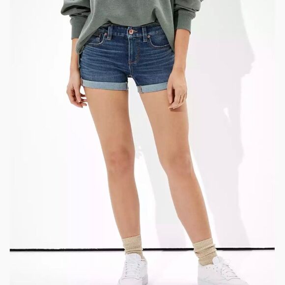 American Eagle Super Stretchy Denim Midi Shorts Sz 2 - Picture 1 of 8